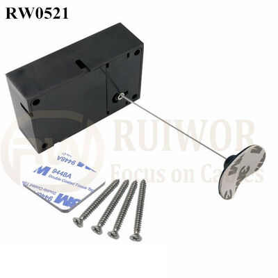RW0521 Cuboid Anti Theft Pull Box With Retractable Cable And 33x19MM Oval Sticky Flexible Rubber Tips Cable End