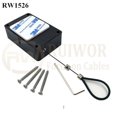 RW1526 Cuboid Multifunctional Retractable Cable With Adjustalbe Stainless Steel Anti-Theft Cable Loop Coated With Silicone Hose