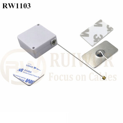 RuiWor RW1103 Square Retractable Anti Theft Pull Box Plus 35X20mm Rectangular Adhesive Metal Plate