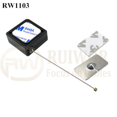 RuiWor RW1103 Mini Square Anti Theft Retractable Cable With 25*20MM Rectangular Adhesive Metal Plate For Open Sale Security