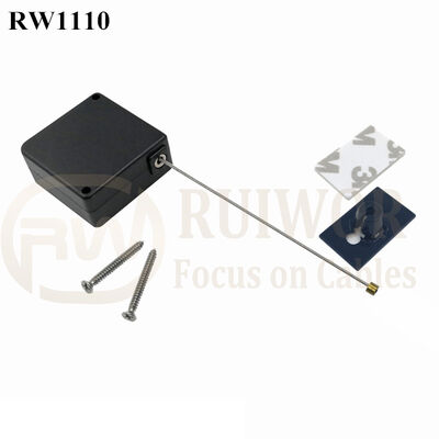 RuiWor RW1110 Square Retractable Steel Wire Leash Cable Plus 25X15mm Rectangular Adhesive ABS Plate Used In Design Organizations
