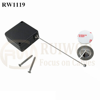 RuiWor RW1119 Square Retractable Extension Cord Reel Plus Dia 22mm Circular Sticky Metal Plate