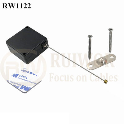 RW1122 Square Retail Security Tether Plus 10x31MM Two Screw Perforated Oval Metal Plate Connector Installed By Screw