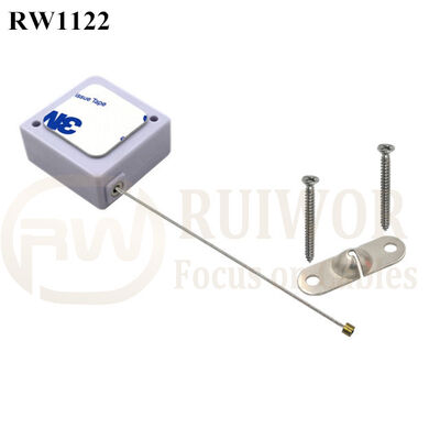 RW1122 Square Retail Security Tether Plus 10x31MM Two Screw Perforated Oval Metal Plate Connector Installed By Screw