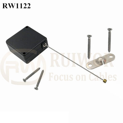 RW1122 Square Retail Security Tether Plus 10x31MM Two Screw Perforated Oval Metal Plate Connector Installed By Screw